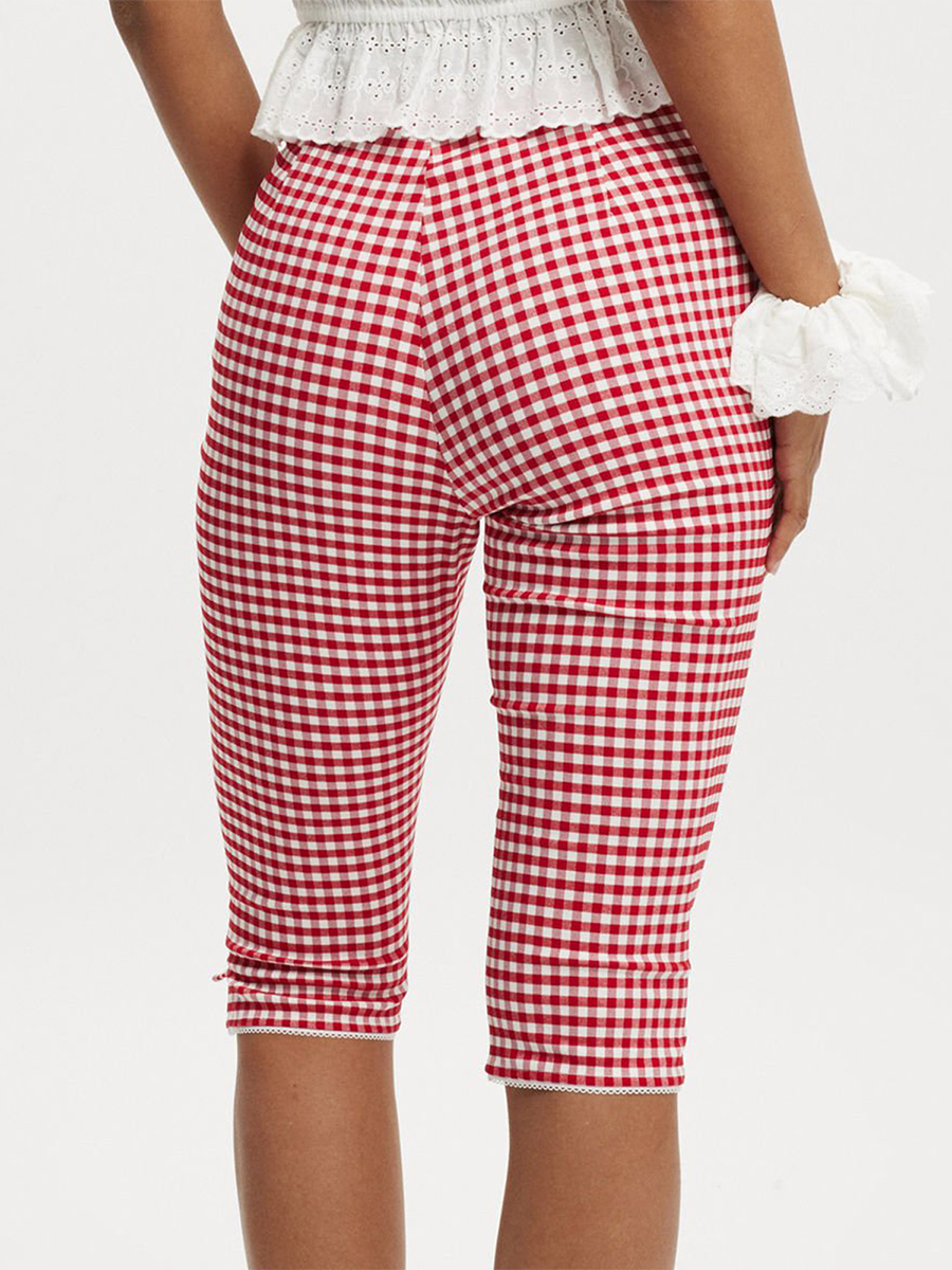 Dame  y2k estetiske rutete capribukser med middels midje, sidesplitter, knelange tights, avslappet leggings for daglig fest, klubb, streetwear