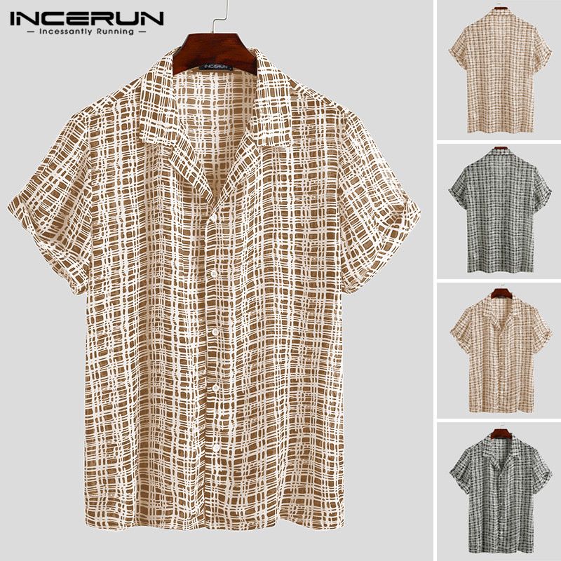 Skjorte med print til mænd streetwear revers løs afslappet kortærmet camisas sommer åndbar strand hawaiiansk skjorter s -5xl incerun