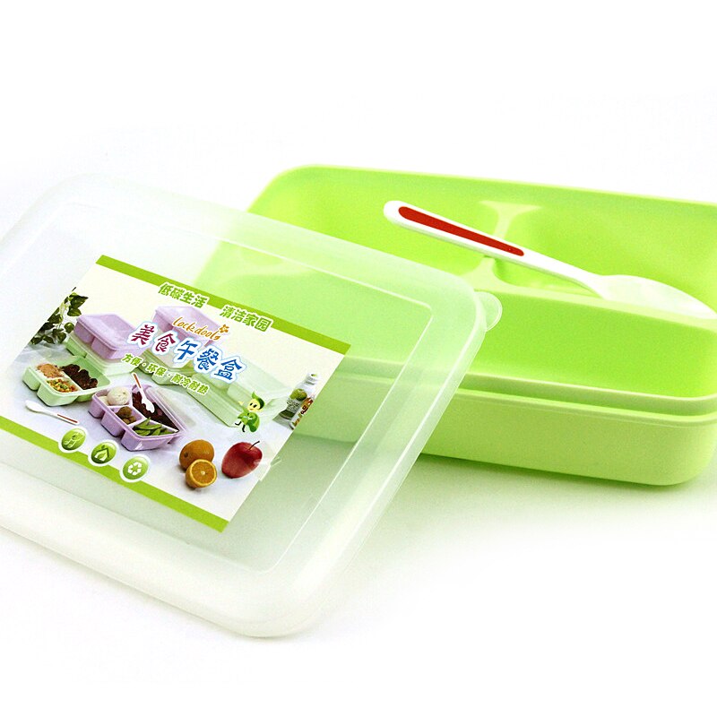 5 Grid Plastic Bento Box Magnetron Bento Lunchbox Picknick Fruit Container Opbergdoos Kind Volwassen Kantoor Keuken Servies: green / 3