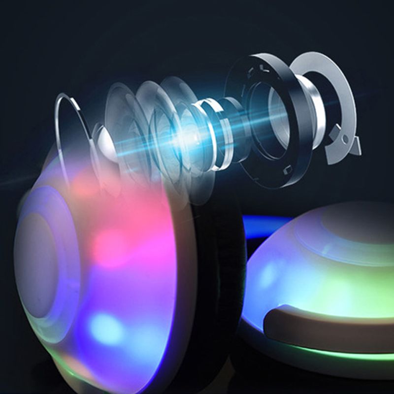 Cute Bear Ears Headset Adjustable Head-mounted LED Light Headphones Foldable Rechargeable Music Boys Girls Earphones