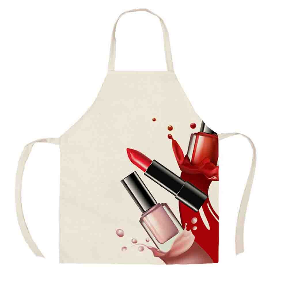 Delantal de algodón y lino con adorable esmalte para uñas, utensilios de limpieza para el hogar, cocina, dibujos animados: 05