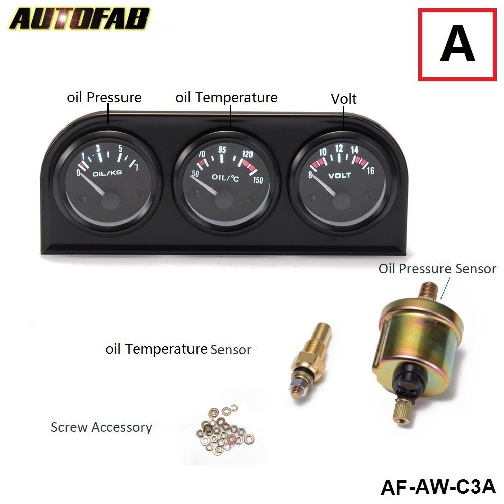 52mm tredobbelt målesæt 3 i 1 volt vandtemperaturmåler olietrykmåler eller olietempometer w sensor af-aw -c3: Aw  c3 a