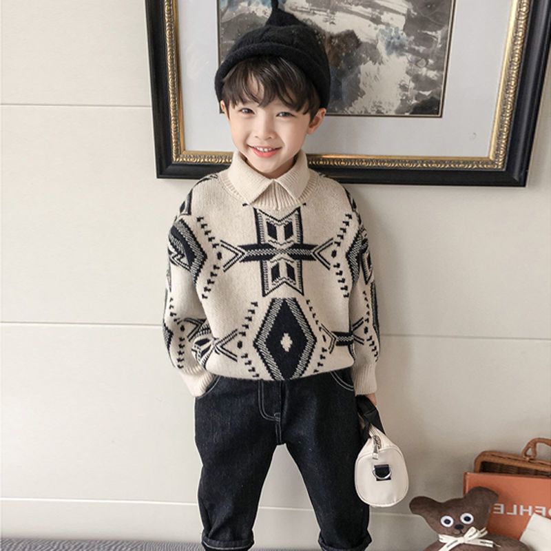 Baby Jongen Trui Winter Baby Jongens Kleding Kids Vest Mode Turn-Down Kraag Borduren Peuter Vallen Kleren: 8T  high(120-130cm)