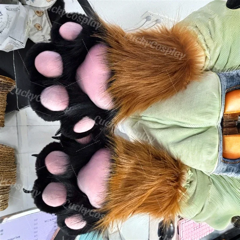 Furry Paws Gloves Fursuit Cosplay Kigurumi Cat Squawk Cartoon Plush Animal Nail Claws Full Finger Mittens Story Tell Original