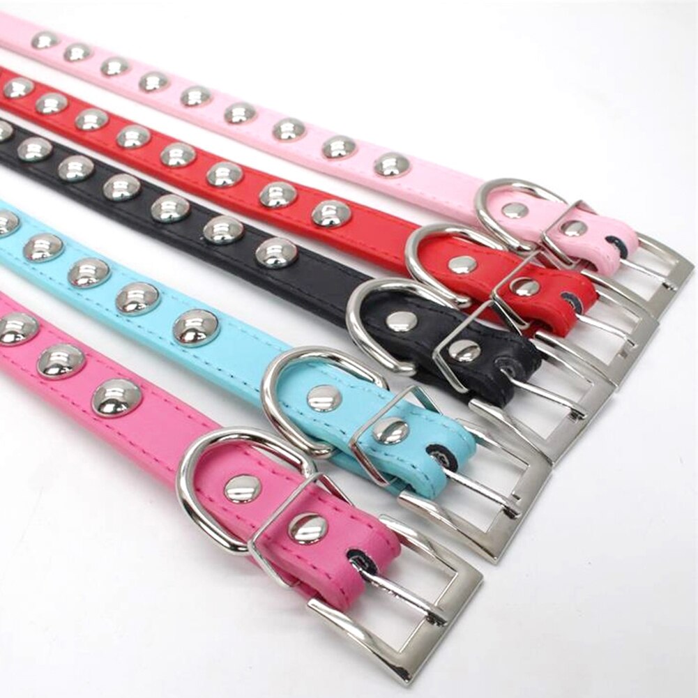 Pet Dog Collar Faux Leather Adjustable Safety Buckle Soft Kitten Neck Strap