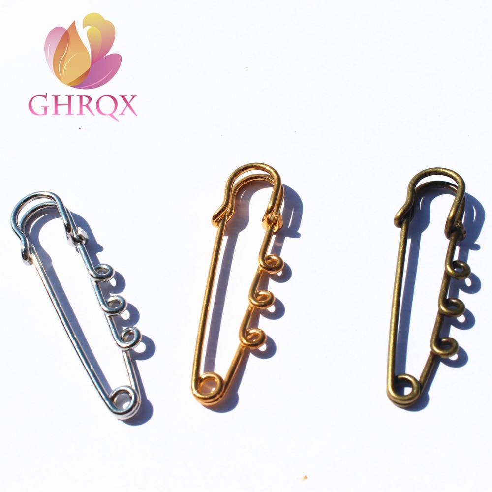 GHRQX 5PCS 50mm Brooches Pin gold bronze rhodium 3 Holes Brooches Pin DIY Jewelry Findings Parts jewelry accessories