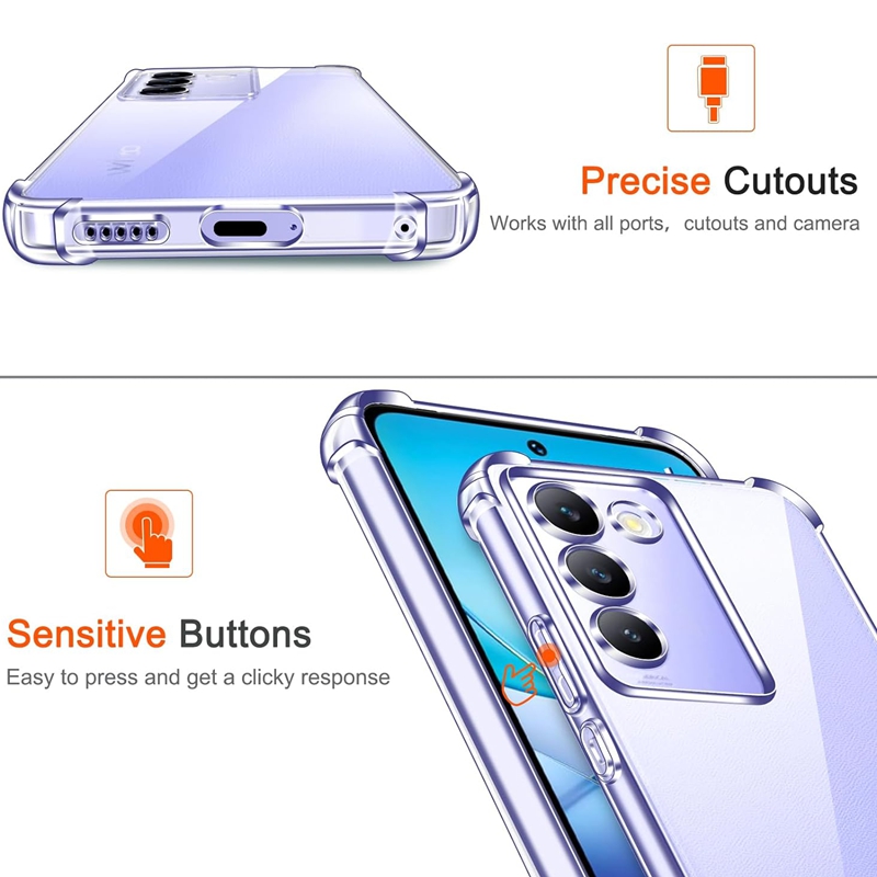 Funda de TPU a prueba de golpes de cuatro esquinas para VIVO V40 SE V30 Lite 5G V30e V29 Pro V29, funda protectora transparente