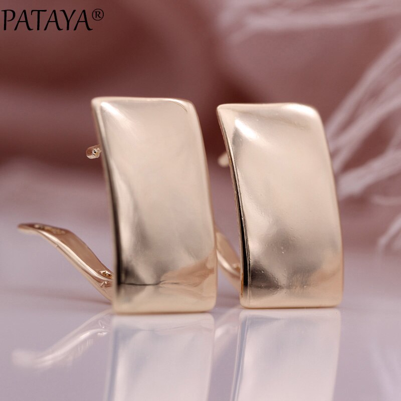 PATAYA Anniversary Glossy Dangle Earrings 585 Rose Gold Simple Square Earrings Women Daily Fine Jewelry