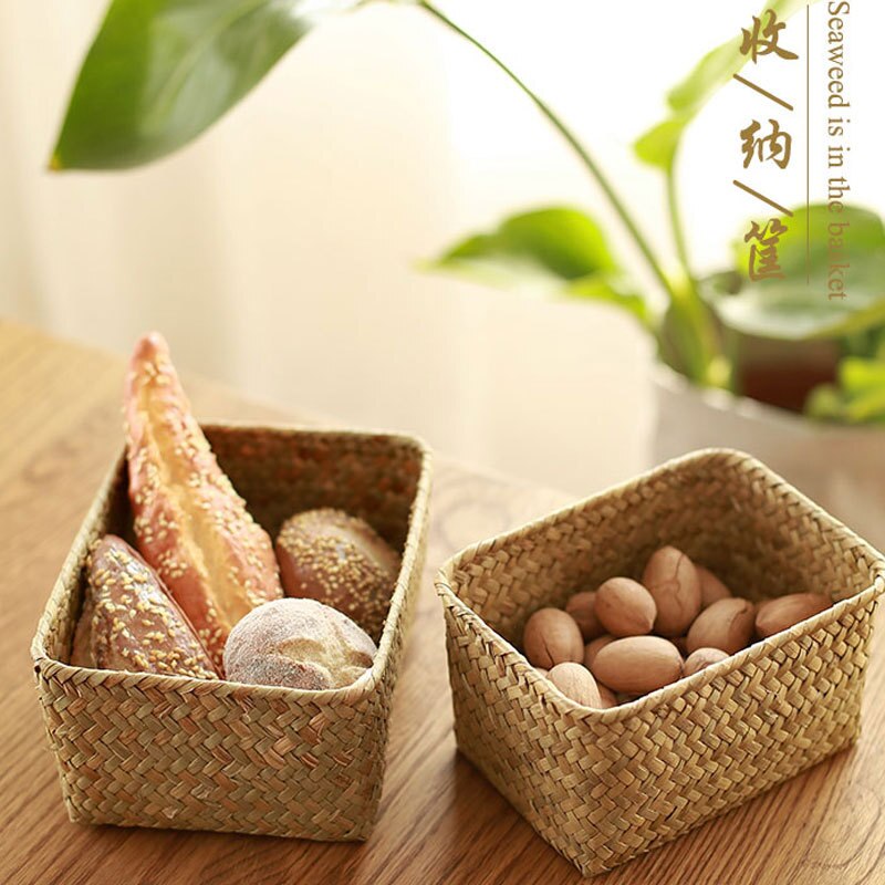 LuanQI Hand Made Wicker Woven Basket Storag Boxes Rectangle Fruit Bread Basket Wickerwork Cosmetics Organizer Picnic Baskets