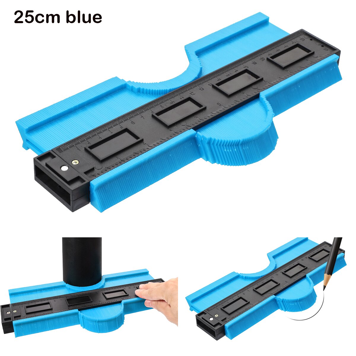 5/10/15/20 Inch Contour Gauge Plastic Profile Copy Shape Contour Gauge Meter Duplicator Standard Wood Marking Flooring Tools: 25CM blue