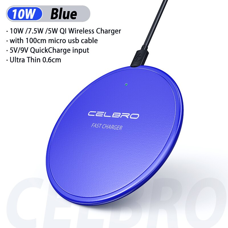 10W Qi Draadloze Oplader Draadloze Telefoon Lading Pad Quick Charge Pad Mobiele Telefoon Oplader voor iPhone 11 Pro Max xiaomi Note 10 Pro: Blue