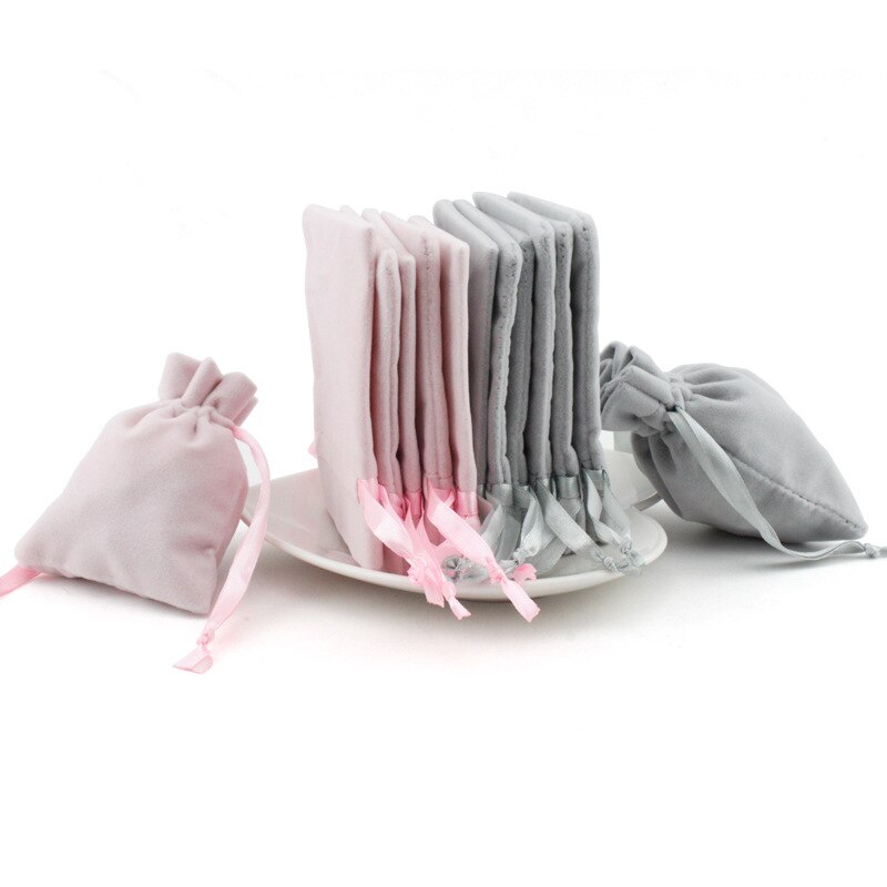 5pcs/lot Pink/Gray Color Velvet Drawstring Bags 10x8cm Wedding Partty Candy Bags Jewelry Storage Packaging Bags Supplier