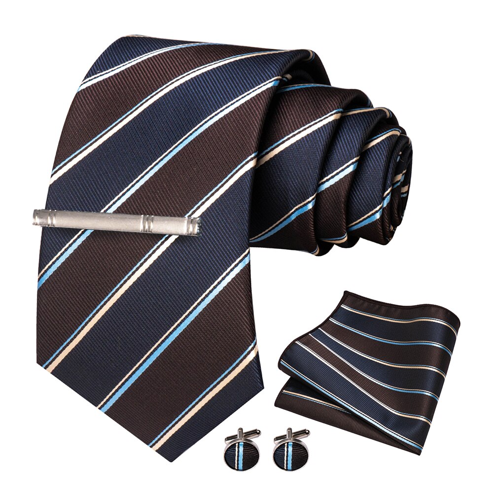 JEMYGINS – cravate en soie pour hommes, ensemble de boutons de manchette, à carreaux, rayures, bleu marine, 100%: 018