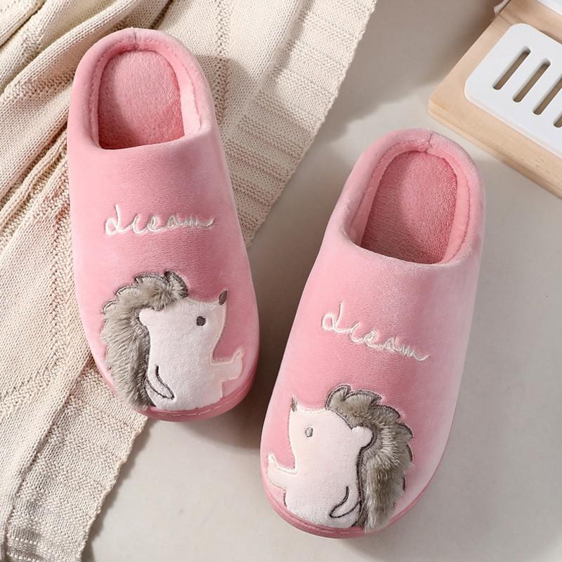 Pantoufle chaussure femme maison hiver Pantoufles de maison à enfiler pour femme et homme, mignon, motif hérisson, Animal de dessin animé, doux et: red / 7