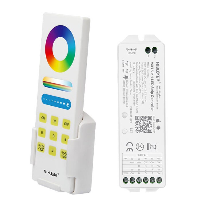 Dc12-24v wifi 5 in 1 smart led strip light controller alexa spi voic 2.4 ghz rgb rgbw cct controller ios android app 15a 360w: Wifi 5 i 1 och fjärrkontroll