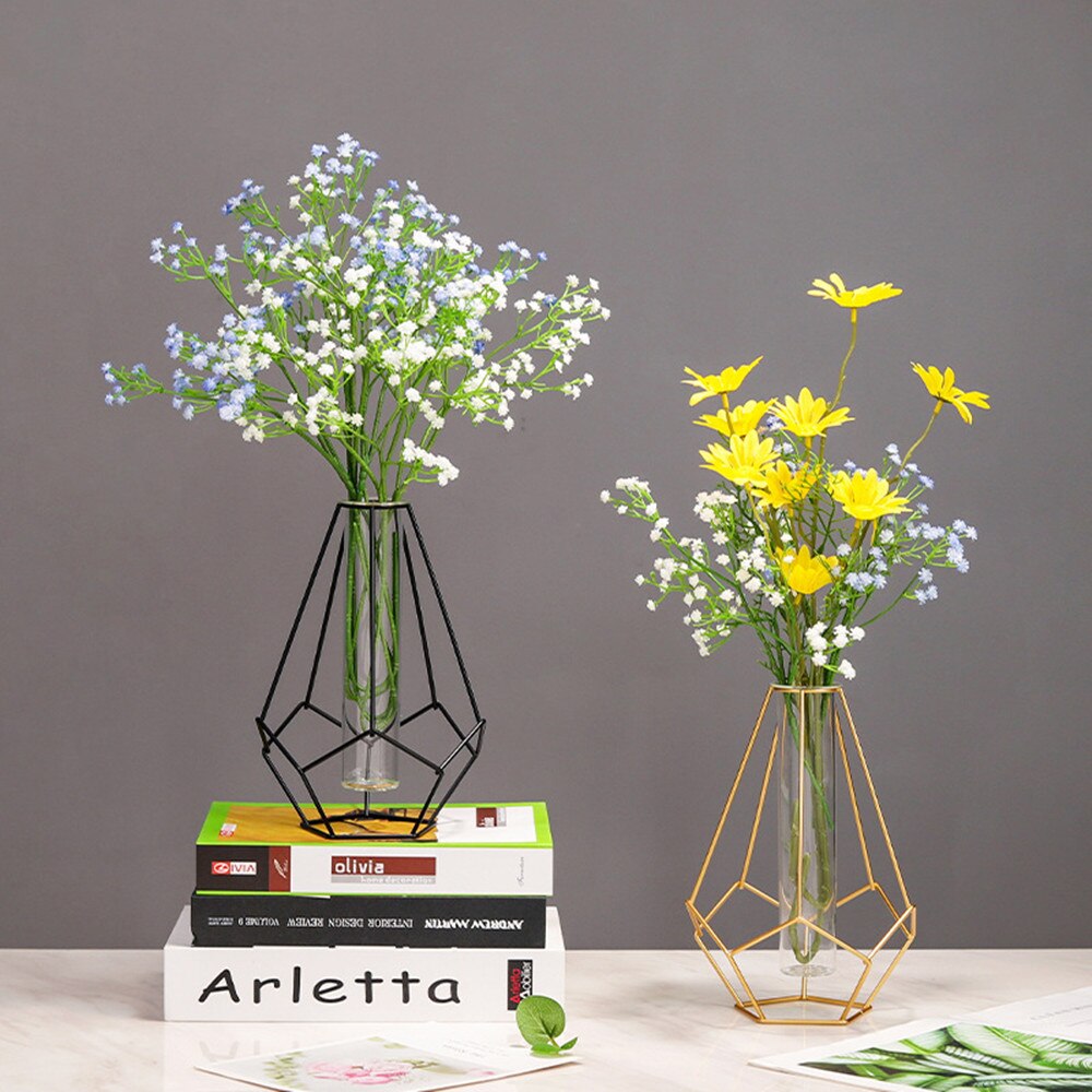 Vaso Portacandele In Ferro E Vetro Stile Nordico | Lanterna Dorata Per Fiori, Casa E Ufficio, 21,5cm