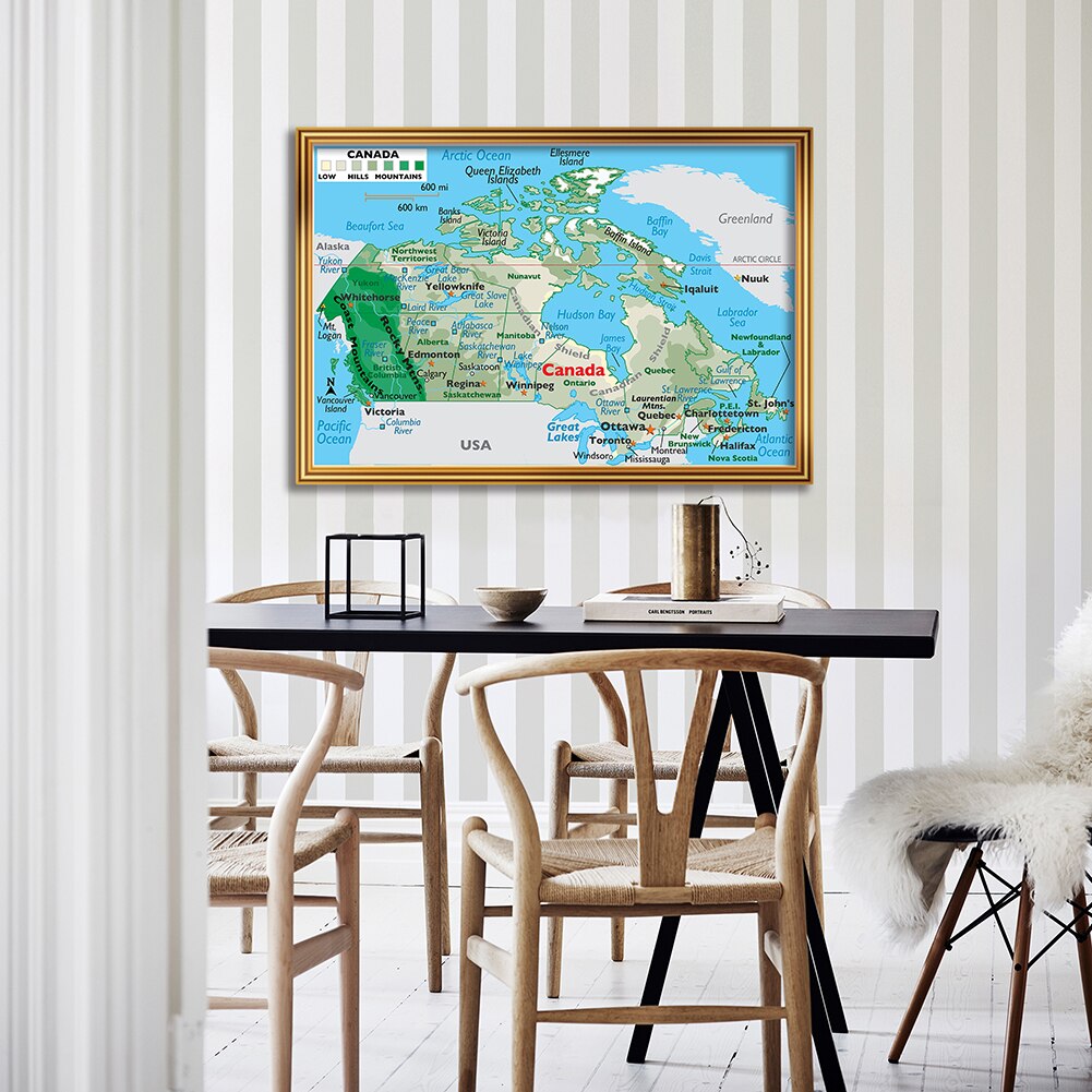 A2 SizeThe Canada Orographic Map Modern Wall Art Poster Canvas Painting Classroom Home Decoration School Supplies