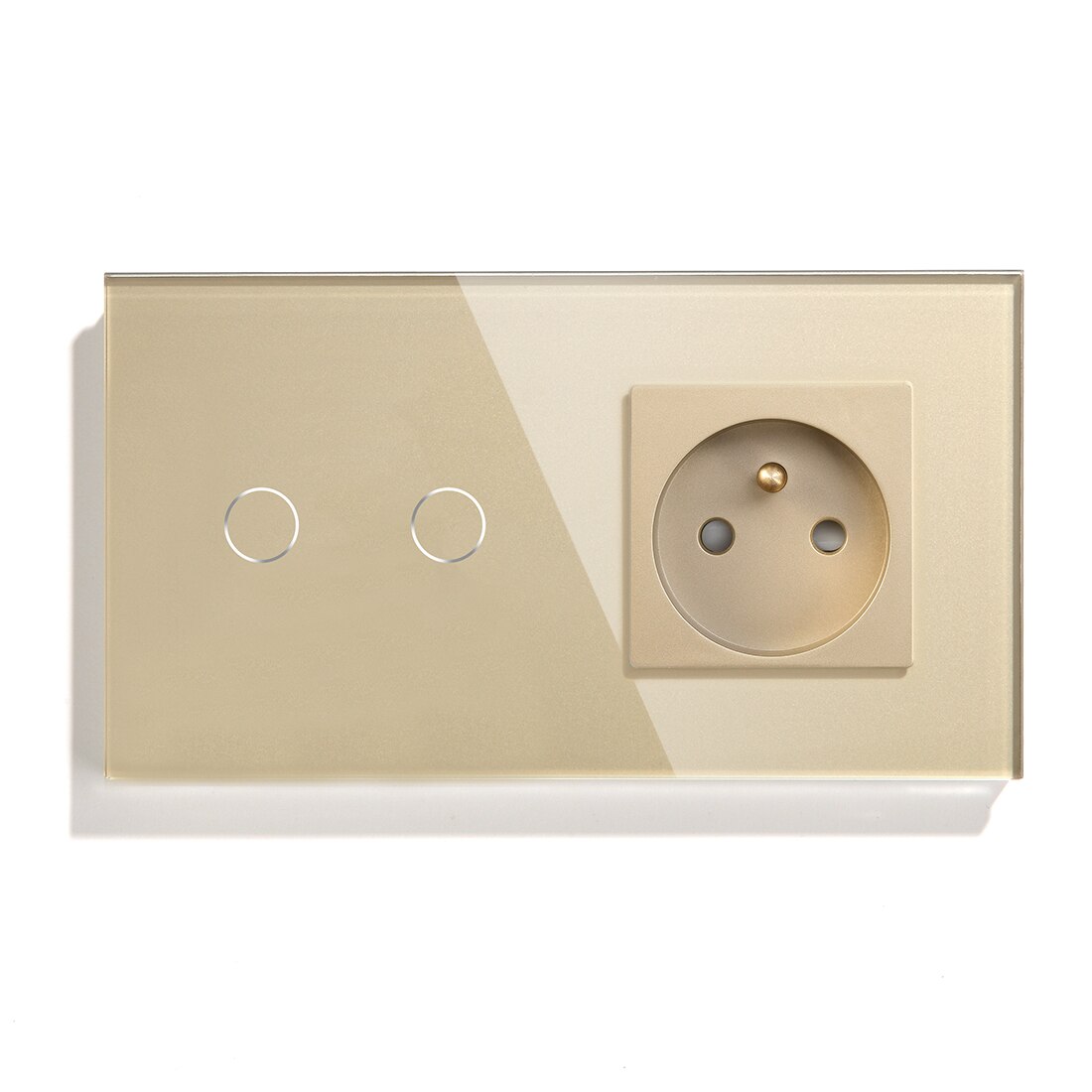 BSEED Touch Light Switch 1 Gang 2 Gang 3 Gang With FR Wall Socket White Black Gold Wall Sensor Switch Crystal Glass Panel Home: Gold 2 gang / 2 Way