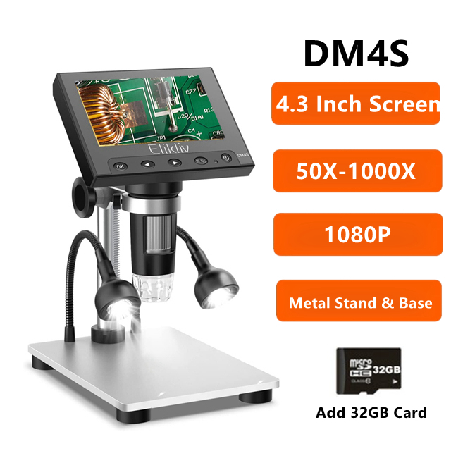 Elikliv-microscopio Digital LCD EDM9 7 pulgadas 1080P 50X-1200X microscopios electrónicos de soldadura con luces LED soporte para ordenador PC: Oro