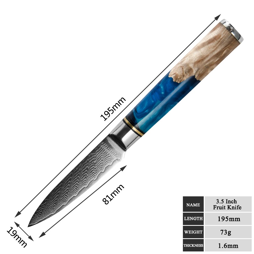 Damascus Steel Butcher Kitchen Chef Knives Set Chopper Meat Chopping Knife Resin Color Wood Handle Cutter Chopper Slicing Tools: 3.5 Inch Fruit