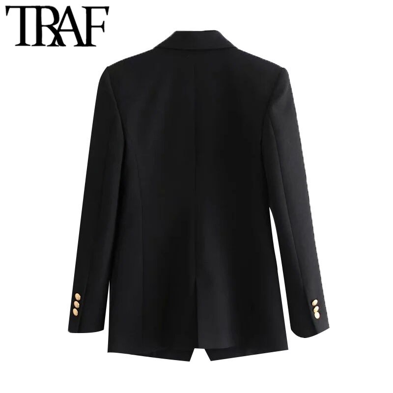 Blazer preto vintage com bolsos manga longa traf, veste feminina chique
