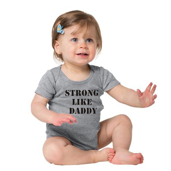 DERMSPE Summer Gray Newborn Toddler Infant Baby Boys Girls Cotton Short Sleeve Strong Like Daddy Romper Jumpsuit Baby Clothes