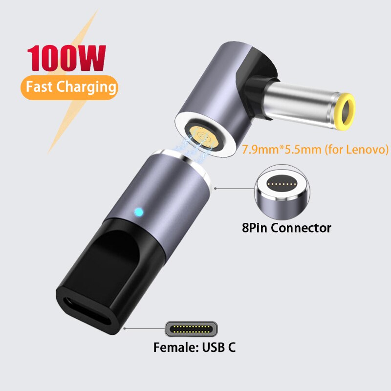 100W Magnetische Stecker Stecker USB C zu Typ C Kabel Adapter Schnelle Ladung USB Typ C Magnet Konverter für asus Hp Lenovo Laptop: 7.9-5.5mm