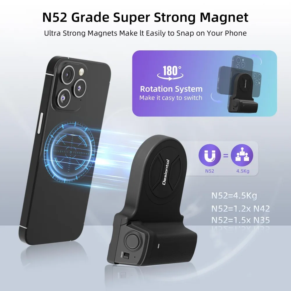 Smartphone-greep voor iPhone en Android Video-opnamehandvat Bluetooth-beugel Magnetische Progrip Fotografie-accessoire
