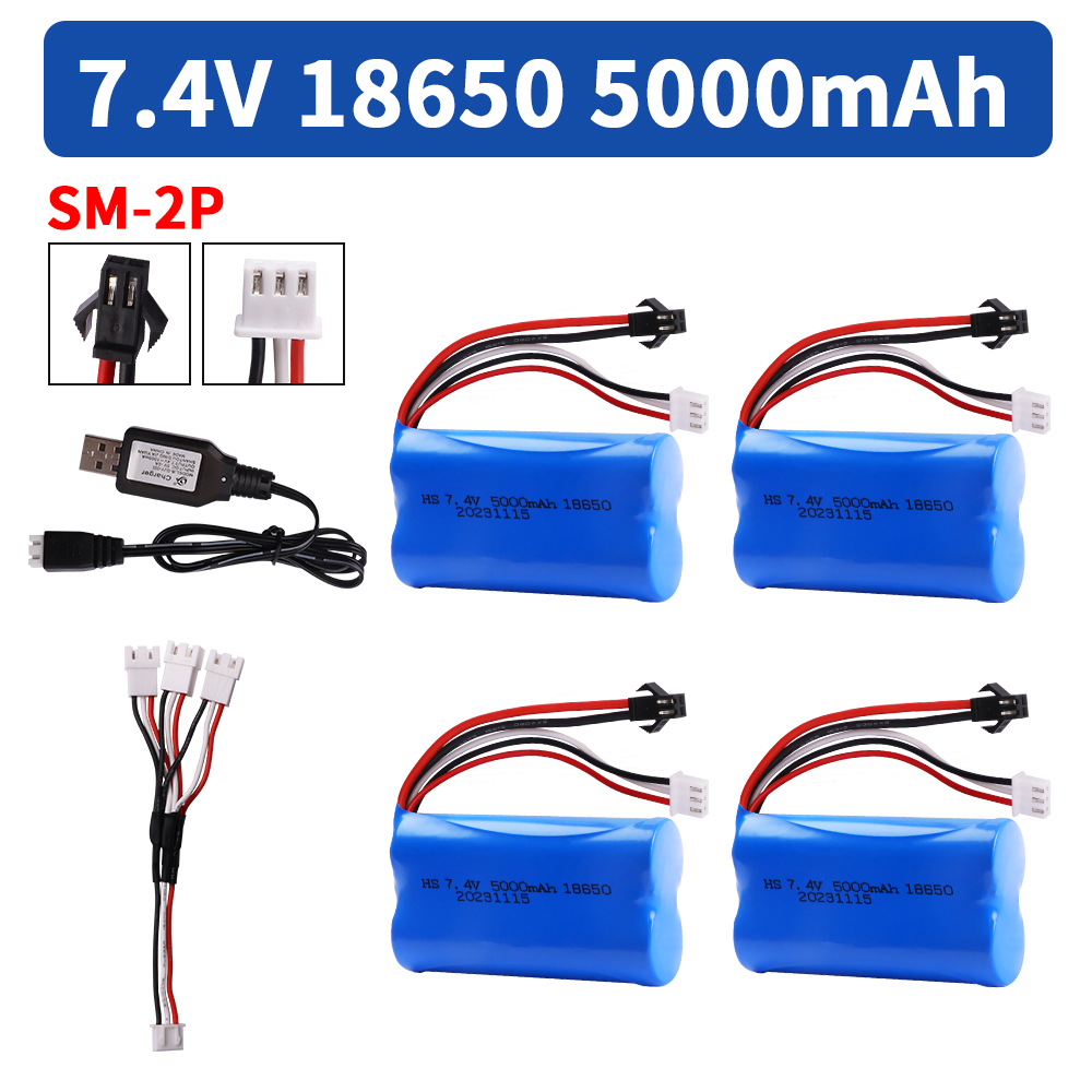 18650 Batterij 7.4V 5000mAh Lipo Batterij SM Plug voor WPL MN99S D90 U12A S033g Q1 H101 H103 Rc boten Auto Tanks Onderdelen