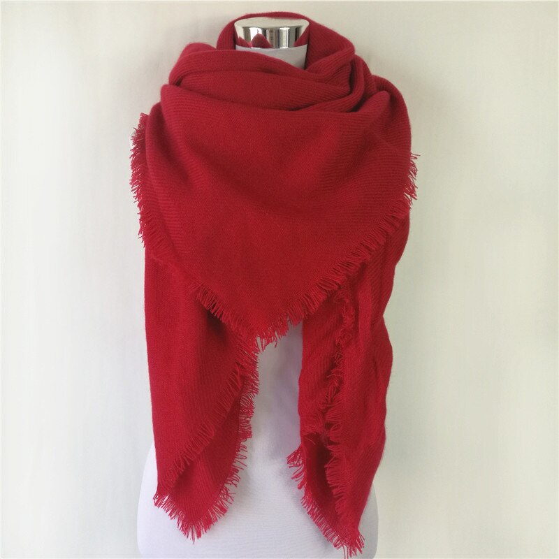 Vinter mærke ensfarvet cashmere kvinder tørklæde stor størrelse tæppe dame uld tørklæder firkantet sjal billig: Rød