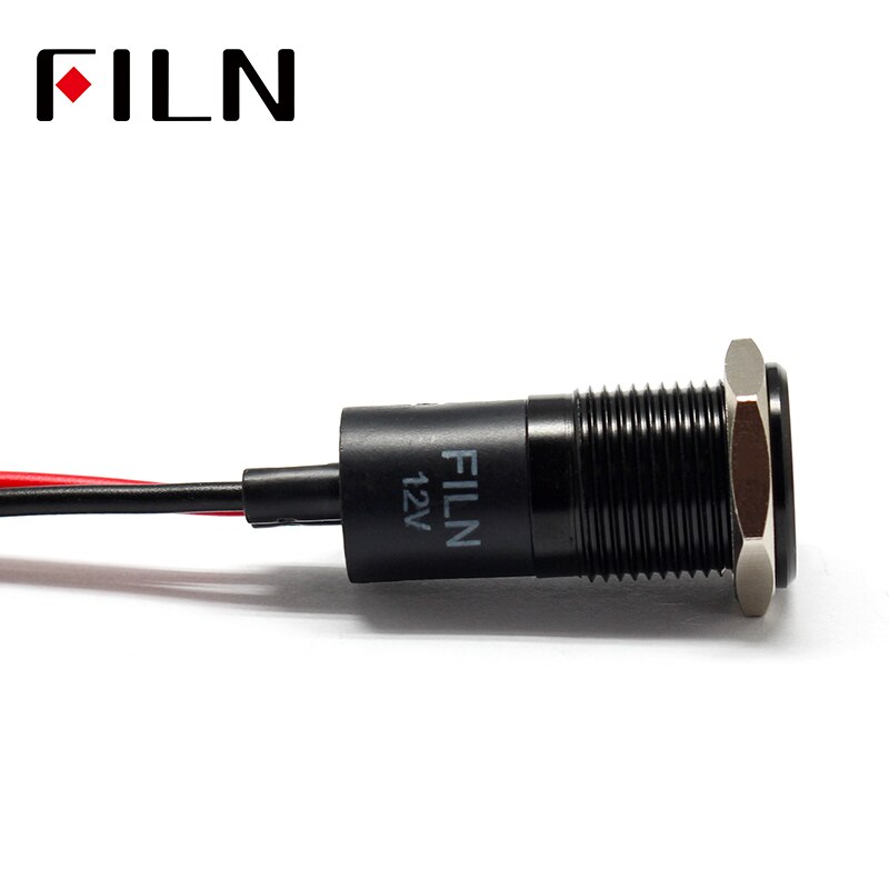 Luz indicadora FILN de 14mm para salpicadero de coche, símbolo de niebla led, rojo, amarillo, blanco, azul, verde, 12v led NEGRO con cable de 20cm