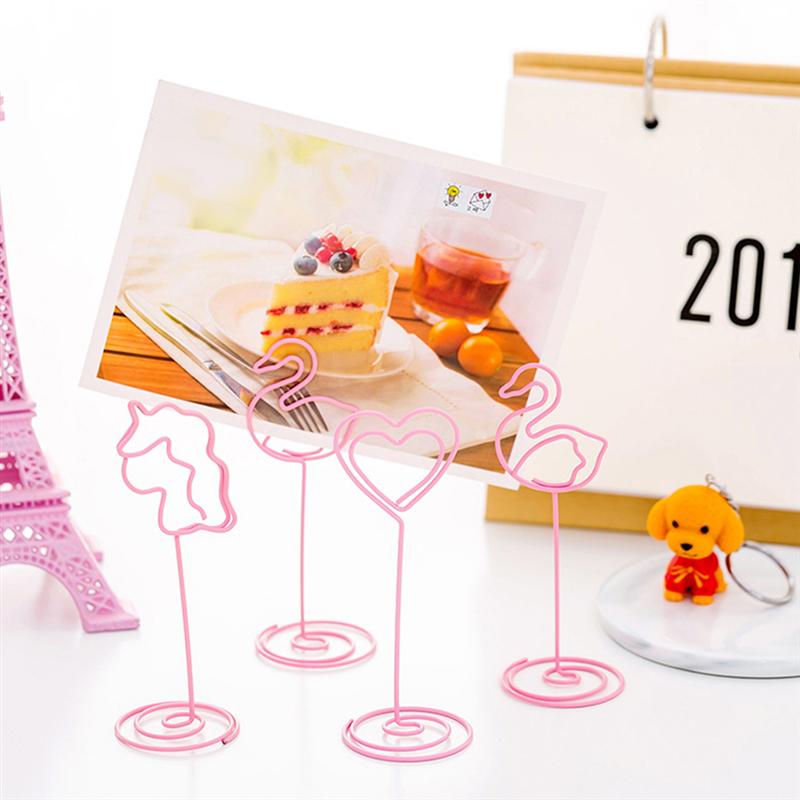 12pcs Titulares do Número da Tabela Cartão Unicórnio Forma Foto Clips Titulares Menu Estande Titular Lugar Cartão de Papel Bonito para a Casa rosa