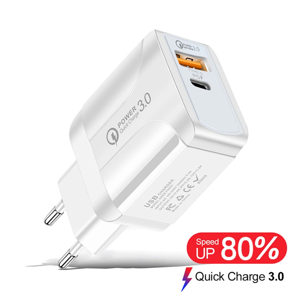 18W PD Ladegerät QC 3,0 quick charge 3,0 für iphone 12 11 schnelle ladegerät adapter für xiaomi samsung S20 hinweis typ c usb c dual port