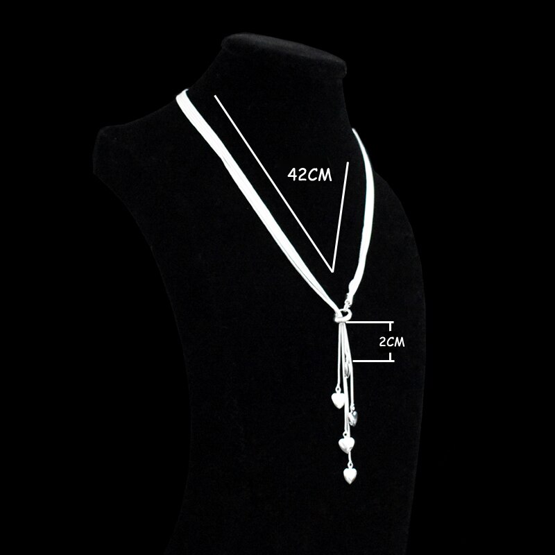 Luksus 925 sterling sølv lang kvast hjerte vedhæng halskæde fem etager maxi halskæder til kvinder smykker