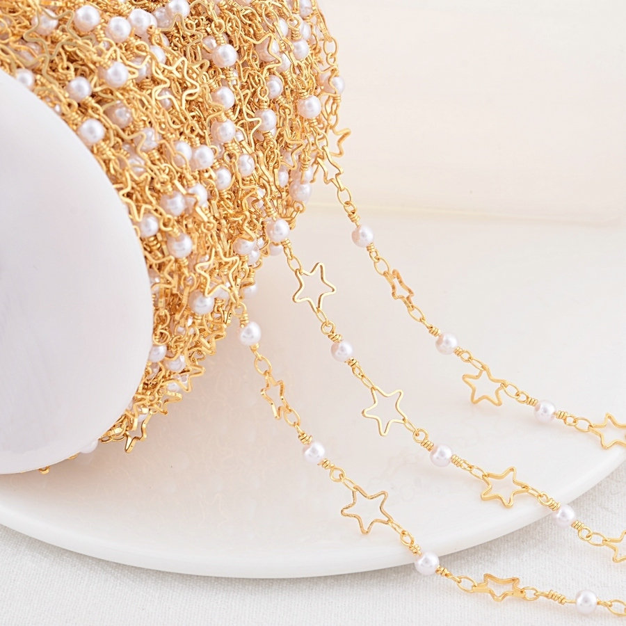 1 Meter 8*4Mm 14K Goudkleurig Geplateerd Messing Ster En Kunstmatige Parel Ketting Voor Sieraden Maken Diy Ketting Armbanden Ketting: WHITE