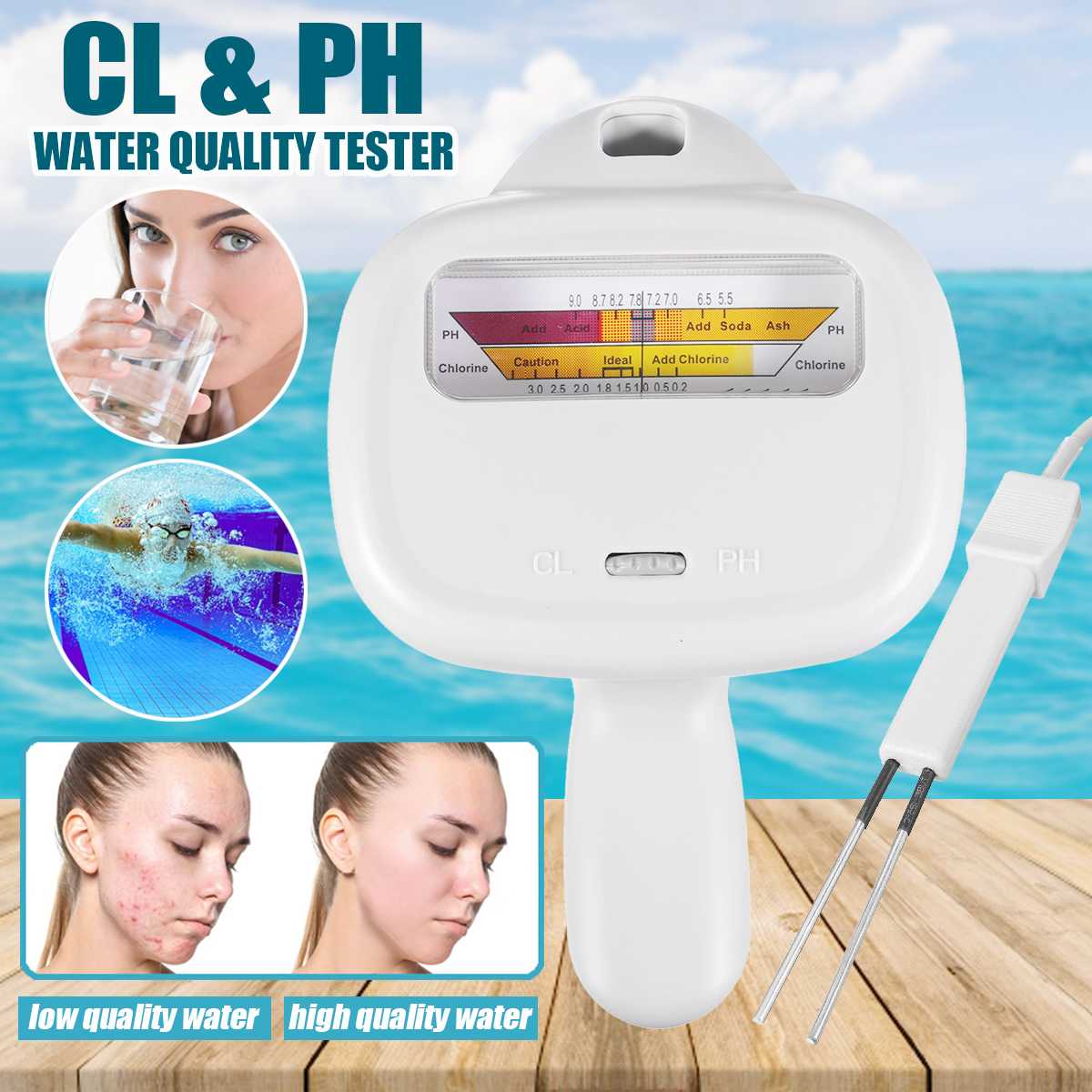 Portable PH Test Monitor Water Tester PH Chlorine Level Portable PH Meter Swimming Pool Spa Pool Testing Device 2 in 1