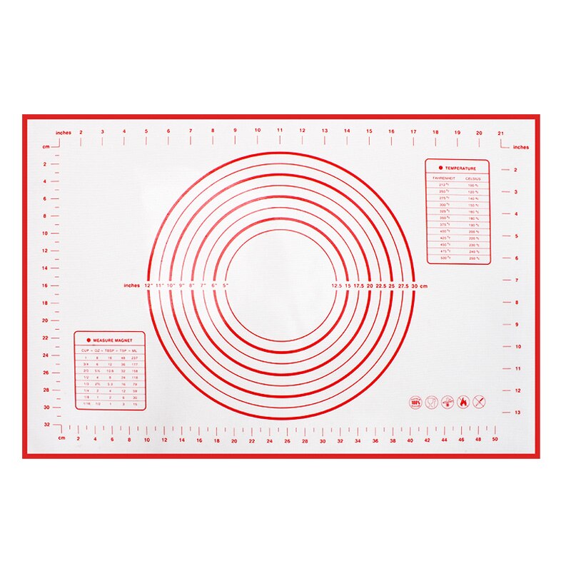 1pc grote siliconen bakmatten, antiaanbakmat, deegmat voor cake, pizza, kneedmat, 60 x 40cm siliconen bakvormen met maatverdeling: Rood  - 60 x 40cm