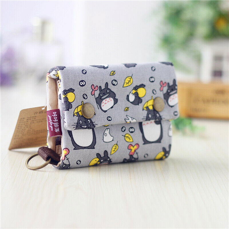 Newest Canvas Short Wallet Cute Women Girls Cartoon Cat Kitten Pattern Holders Mini Wallets Card Coin Purse