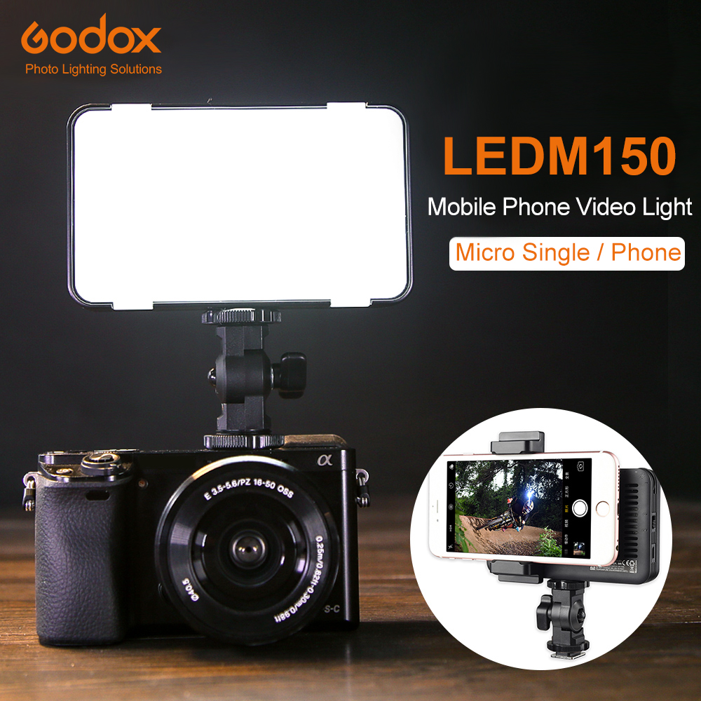 Godox LEDM150 5600 K Mobiele Telefoon LED Video Licht Heldere panel met ingebouwde Batterij Oplaadbare Batterij (USB Power Lading)