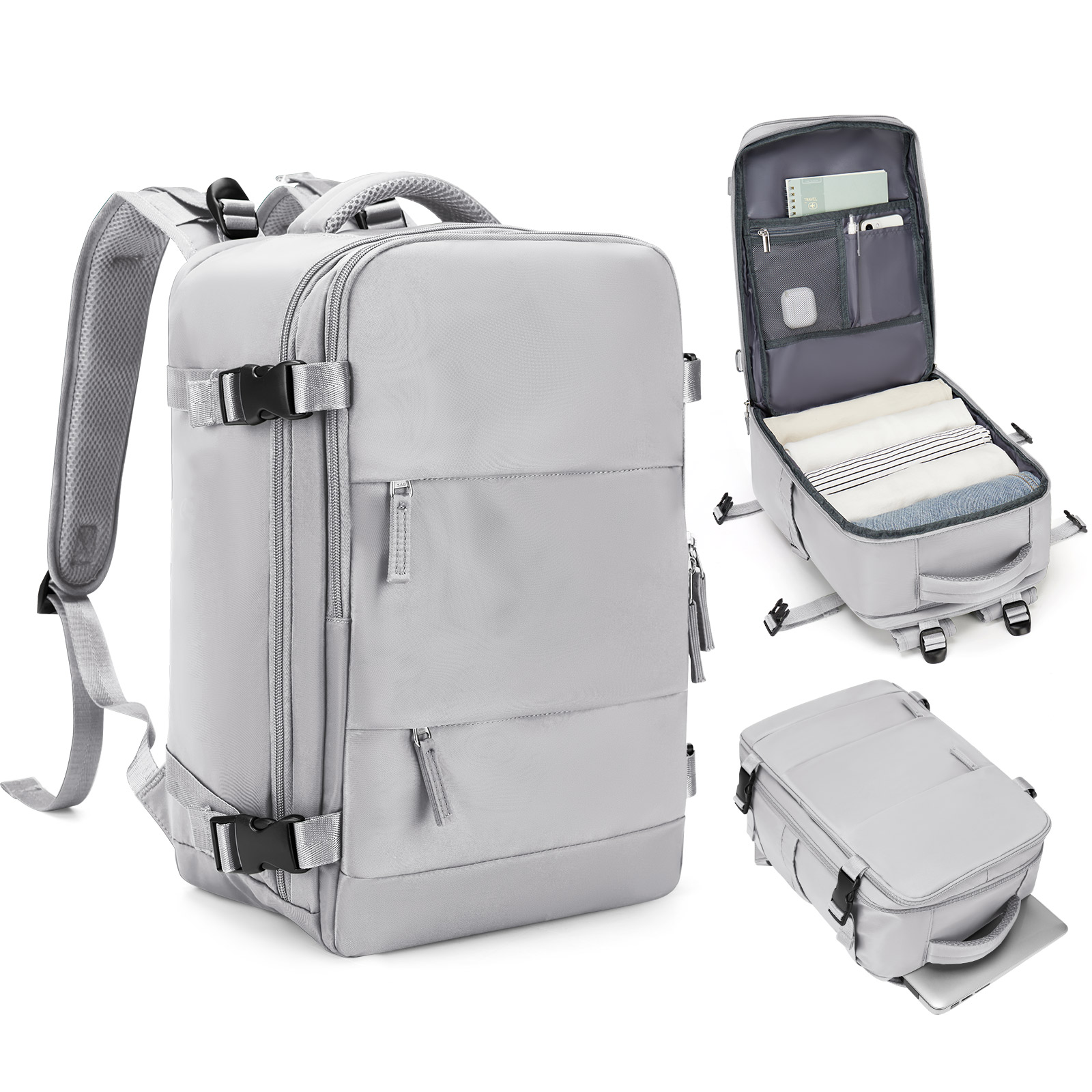 Borsa da cabina 40:*25:*20, zaino da viaggio ad alta capacità approvato dalla compagnia aerea, borsa per laptop da lavoro impermeabile appositamente progettata per uomo: Grigio