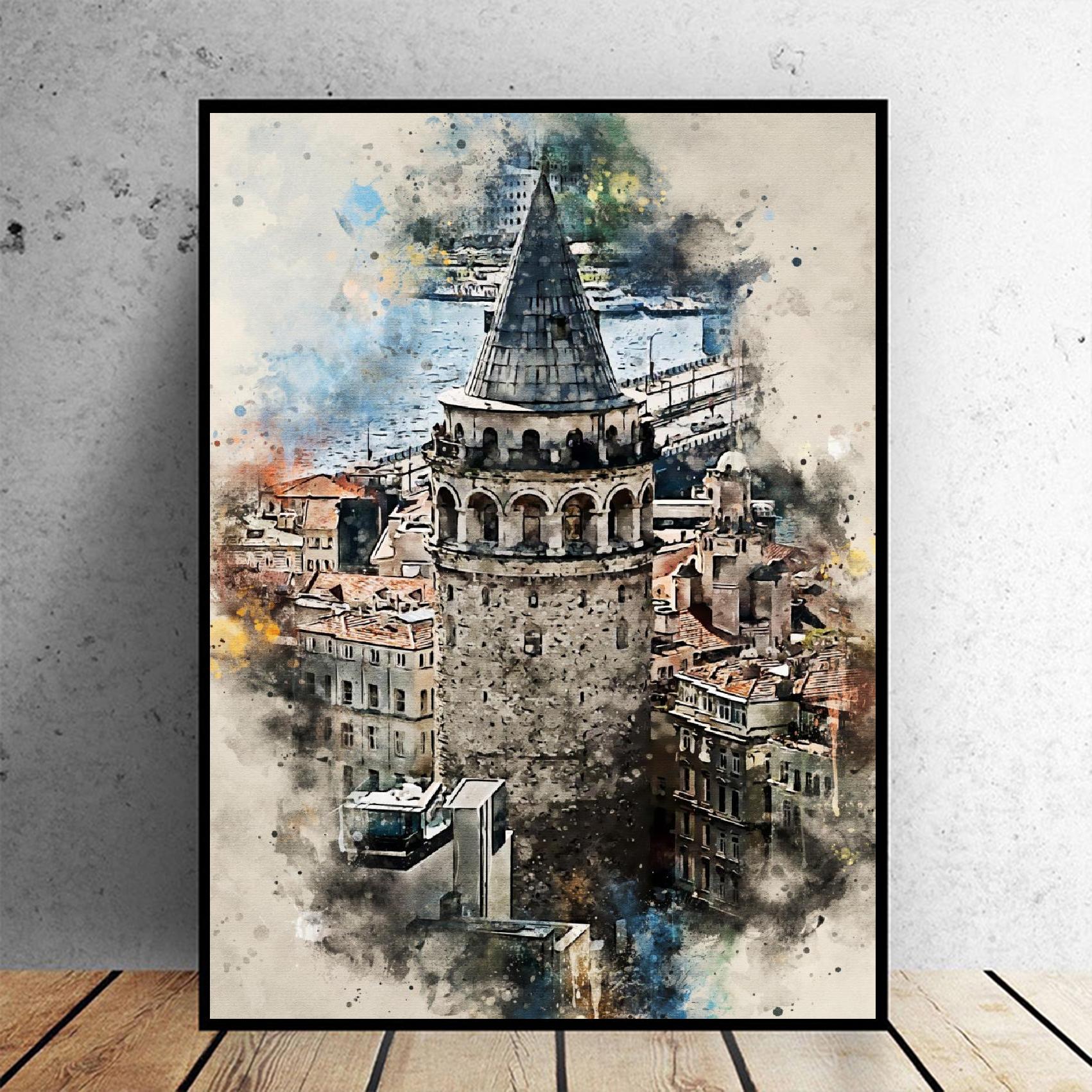 Istambul em aquarela arte lona poster decoração para casa pintura sem moldura