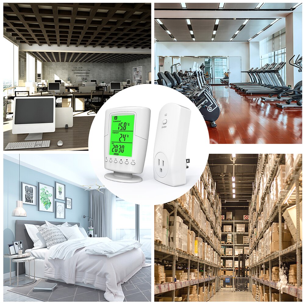 Smart Programmable Wireless Remote Thermostat LCD Screen + Plug in Socket Heating Cooling Program Temperature Controller