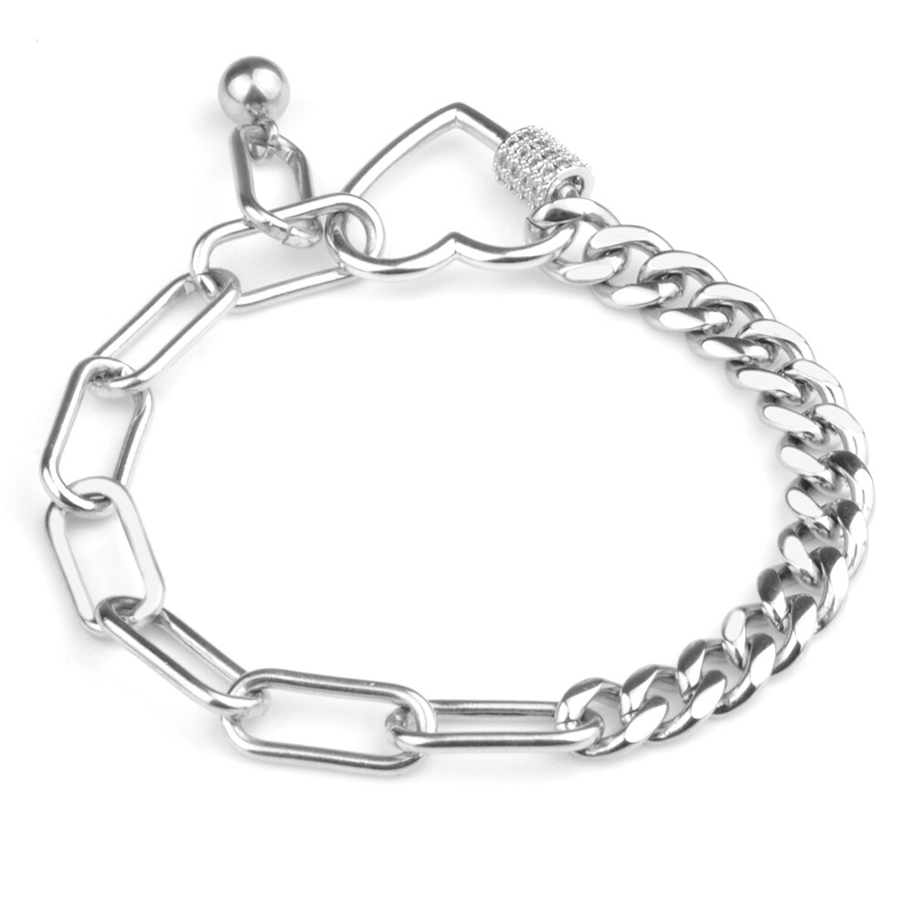 Chanfar Rvs Bohemen Chain Link Armbanden Voor Vrouwen Mannen Punk Hip Pop Liefde Hart Bedelarmband