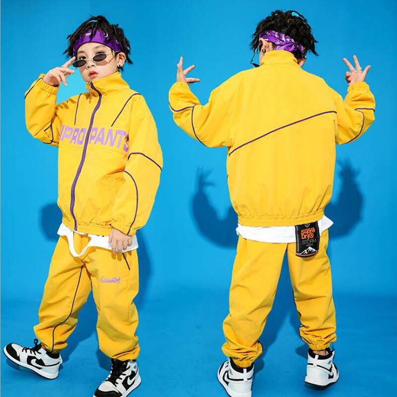 Kids Carnival Hip Hop dancing Clothing Yellow Jacket Jogger Pants for Girls Boys Jazz Dance Costume Clothes Street wear Outfits