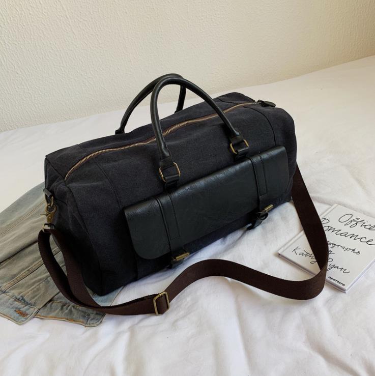 Canvas sport- en fitnesstassen voor dames, heren, sporttas, grote capaciteit, outdoor trainingstas, multifunctionele schoudertas: Zwart