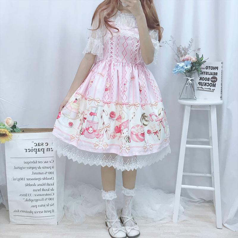 JSK-robe d'été Lolita à volants, robe falbala pour gâteaux, robe et blouse pour bonbons: pink slip dress