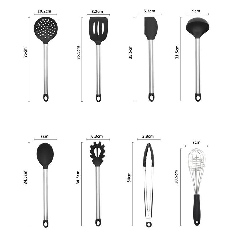 Silikon kjøkkenutstyr sett varmebestandig bakeredskap slikkepott spade suppeskje med trehåndtak non-stick kokekar