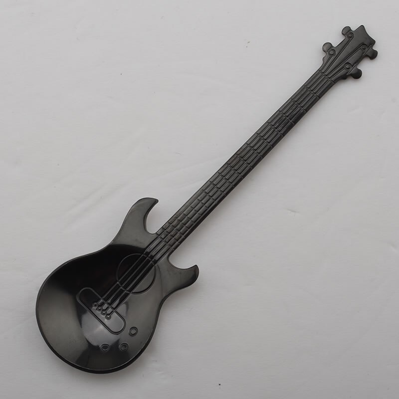 Cuchara de guitarra de acero inoxidable, cuchara agitadora para café o té, cuchara pequeña para música, cuchara para helado, vajilla creativa para el hogar o la cocina: Black