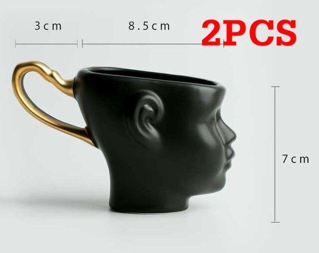 Ansikte mot ansikte par keramik söt guldmålad kaffekopp nordisk stil kopp med handtag: Guld-svart -2 st