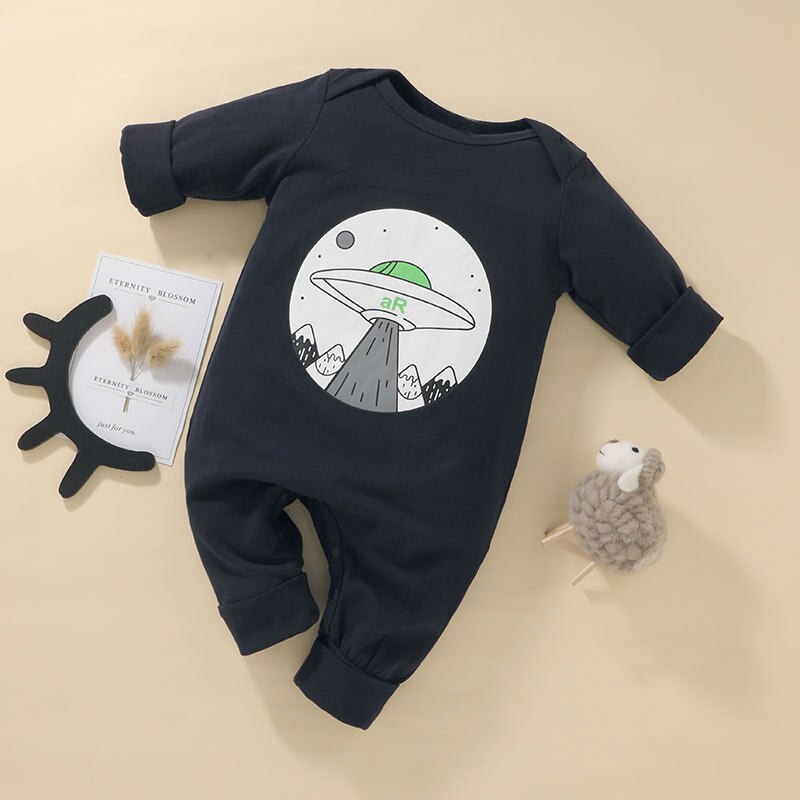 Lovely Universal Pattern Baby Rompers Cotton Toddler Boys Girls Jumpsuite Spring Fall Outfit One-piece Children's Clothes: Dark Blue / 3-6M